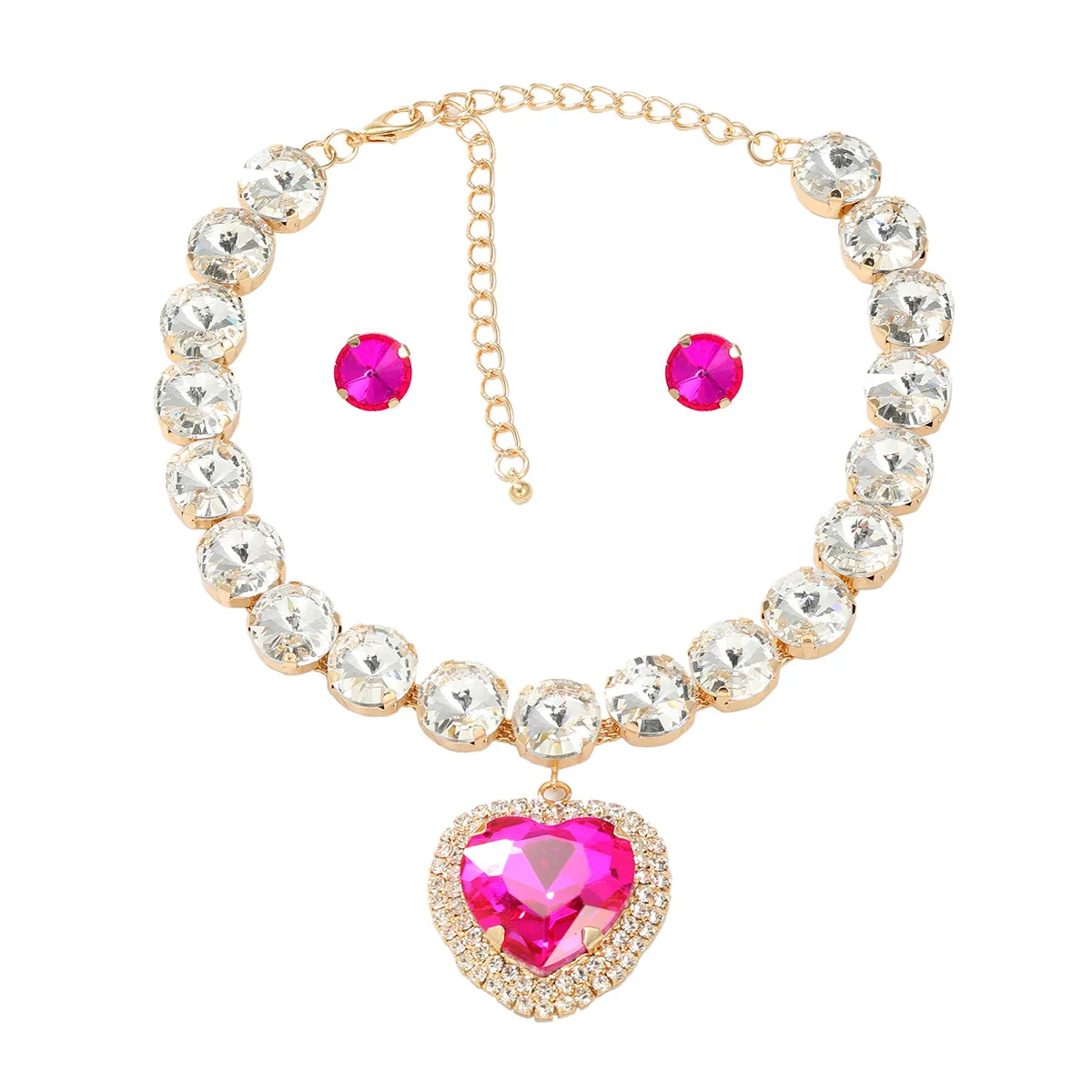 Chargances Big Heart Crystal Pendant Choker Red Statement Rhinestone Necklace Short Dainty Jewerly sets for Women and Girls