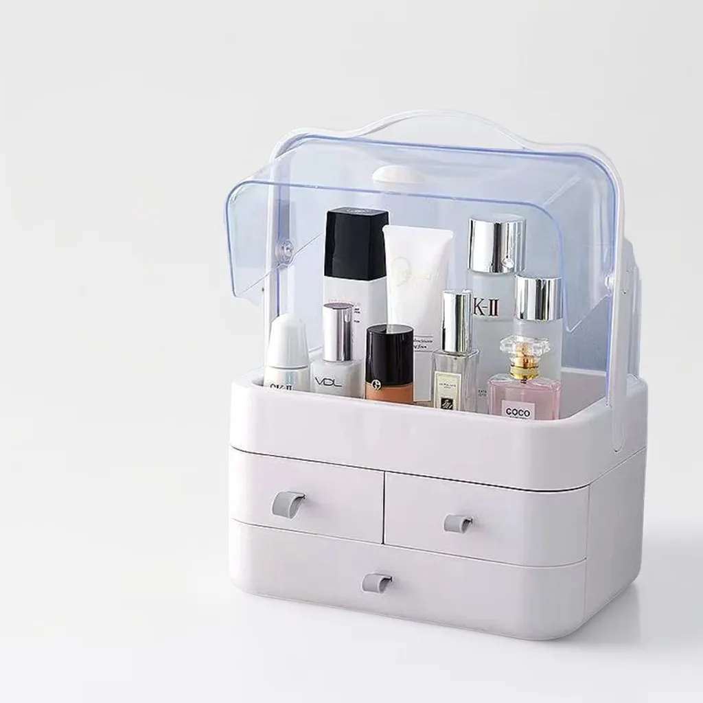 Makeup Organizer Storage Box Dust-proof Desktop Drawer Jewelry Organizer Transparent Portable Handle Skincare Storage Containers