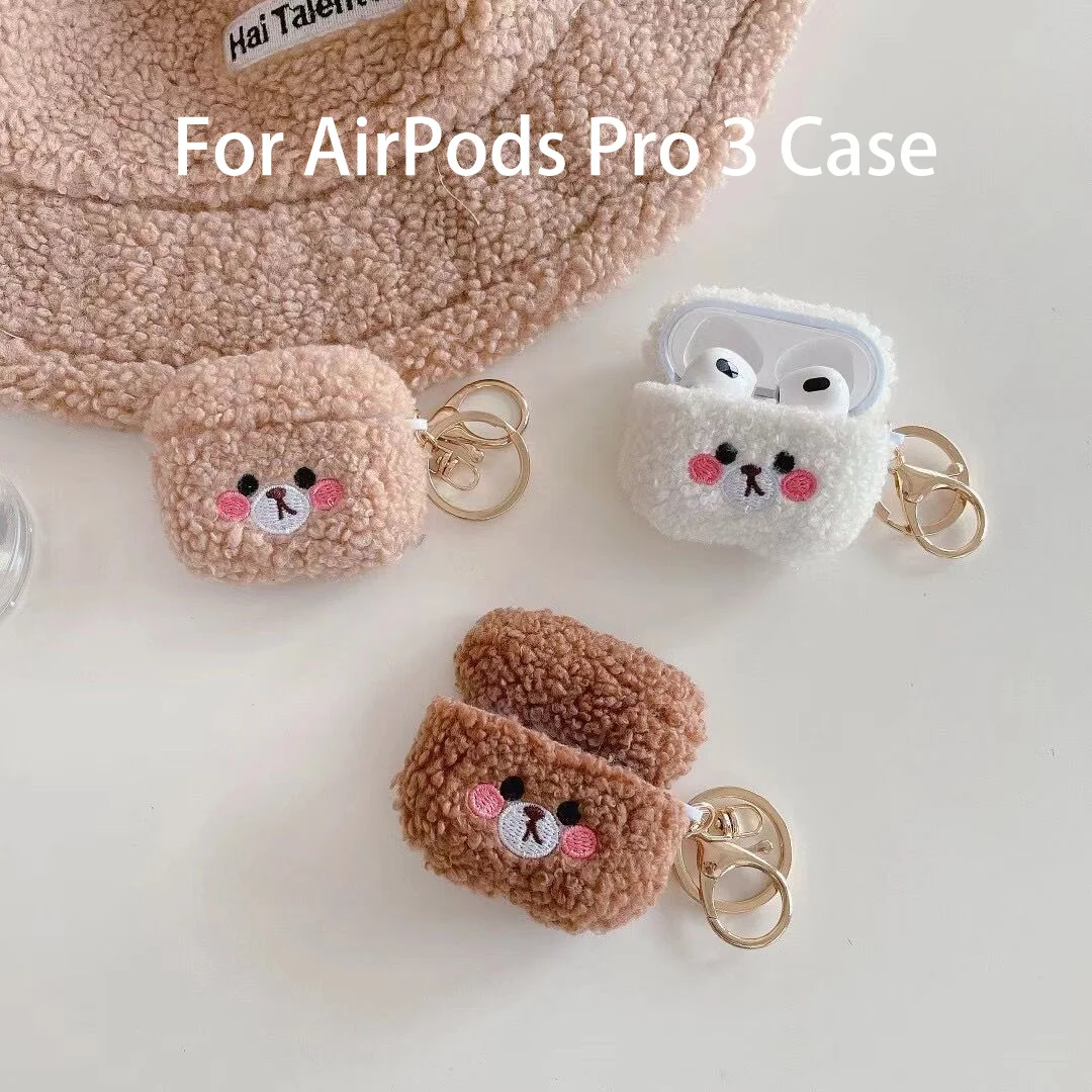 Funda bonita de felpa para auriculares con osito de peluche para Apple Airpods Pro 3, funda protectora contra caídas para AirPods Pro 3, carcasa protectora