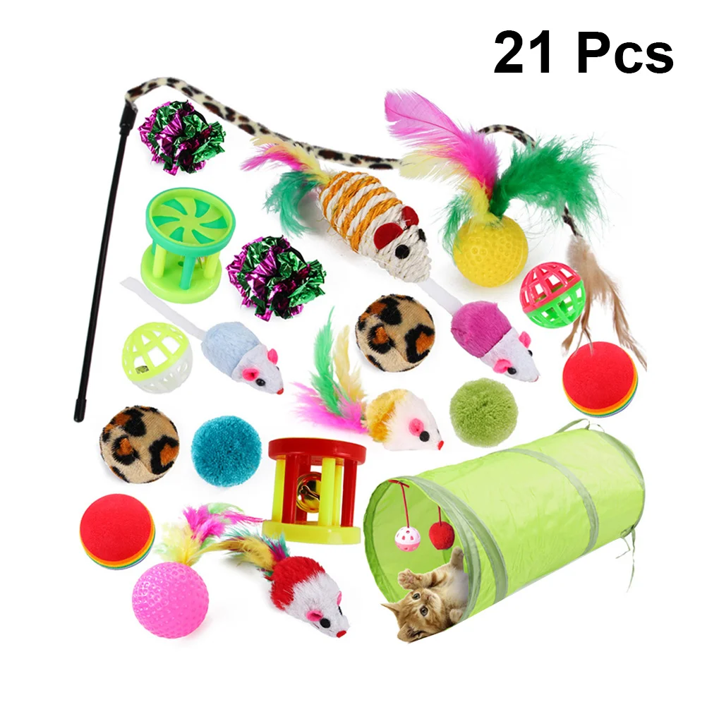 21pcs Pet Cat Toys Supplies Cat Teaser Stick Cat Teasing Toys Pet Supplies cat teasing stick