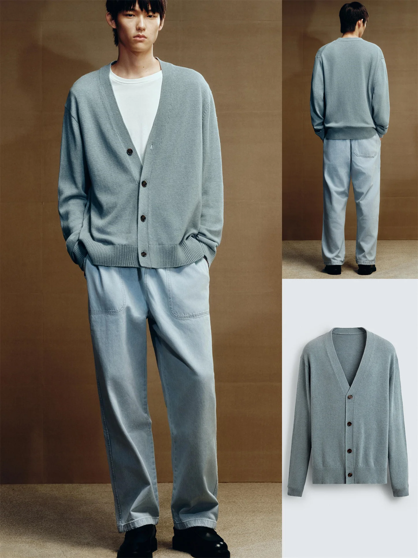 

Модный вязаный кардиган с v-образным вырезом, мужской облегающий прямой трикотаж из смеси хлопка, повседневная одежда на весну и осень