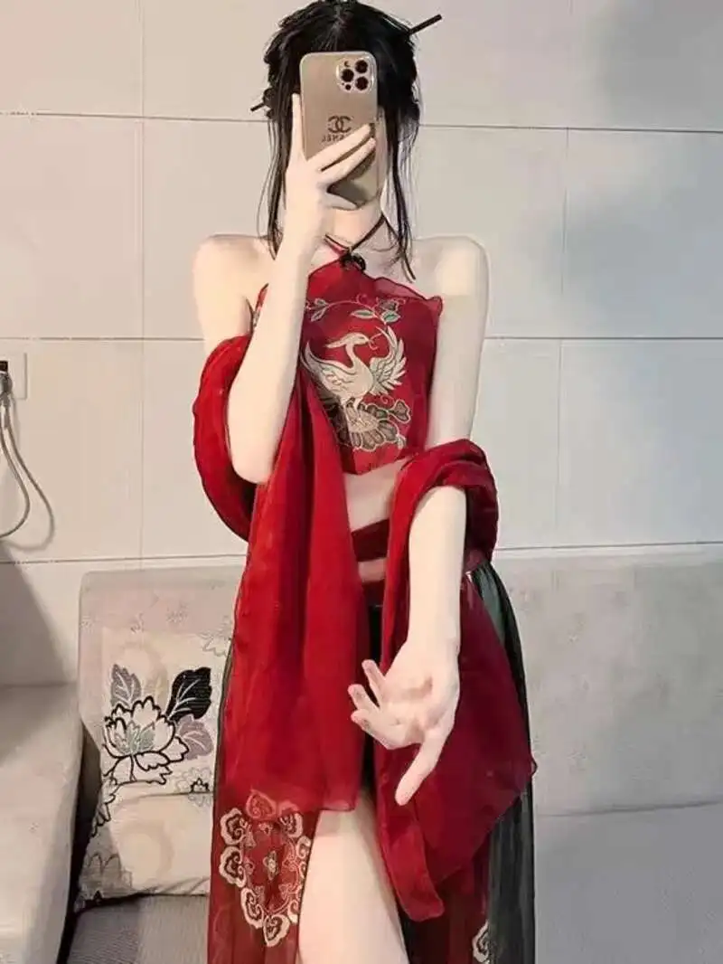 نمط جديد الملابس الداخلية المثيرة مع الشيفون الأحمر المطبوعة العتيقة نمط حزام البطن مجموعة الرغبة النقية Hanfu ملابس خاصة السرير الامتناع عن ممارسة الجنس 19N4 #1