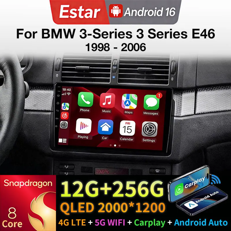

Автомагнитола Android 16 для BMW 3-й серии E46 1998-2006, мультимедийная система с DVD, QLED, Bluetooth, CarPlay, навигацией и стерео