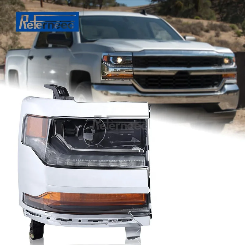 Chrome HID/Xenon LED DRL Projector Headlight Assembly Compatible for Chevrolet Chevy Silverado 1500/2019 LD 2016-2018