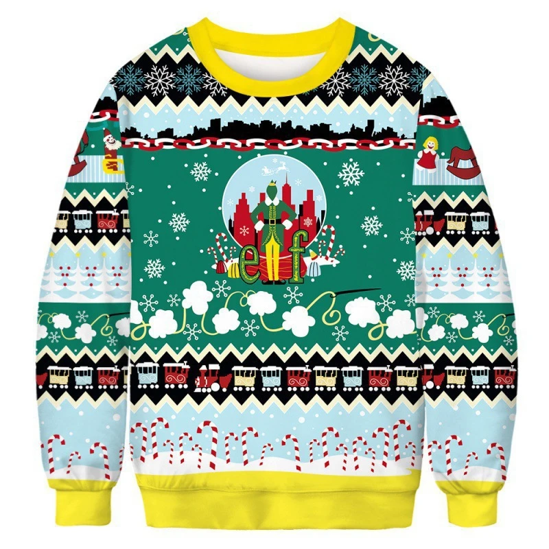 Funny 3D Print Santa Claus Reindeer Sweater Men Women Ugly Christmas Sweaters Jumpers Tops Holiday Party Pullover Sweatshirt Top