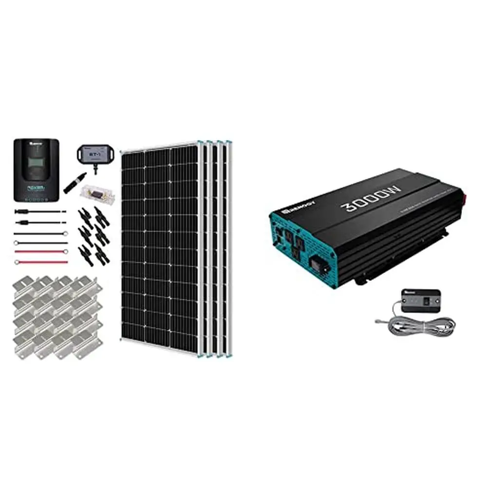 

Premium 400W 12V 4 Pcs 100W Solar Panel Kit 40A MPPT Charge Controller BT Module Fuse Bracket3000W Pure Sine Wave Inverter w/