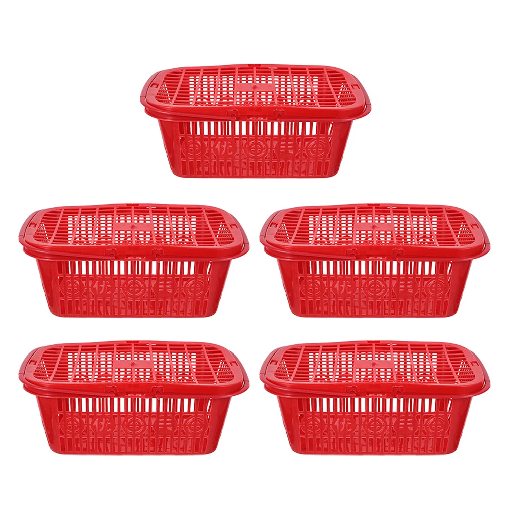 

5Pcs Plastic Fruit Picking Basket Square Storage Lid Strawberries Grapes Market Baskets Handles Plastic Crate Fruit Containers