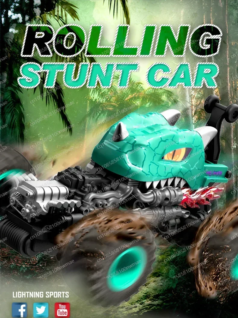 Dinosaur tipping stunt car deformation off-road climbing shark head remote control car charging children's toy car gift