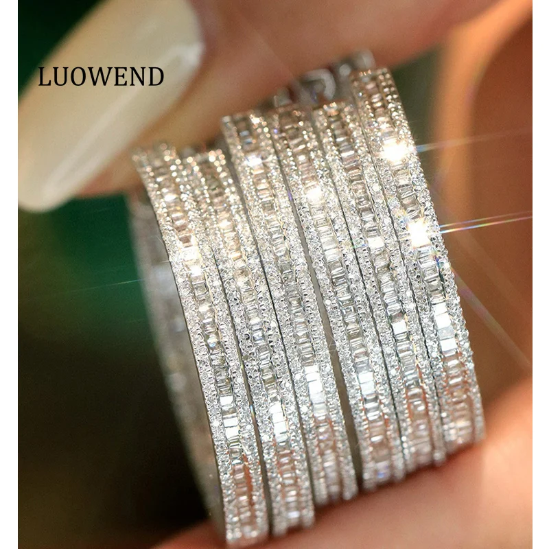 LUOWEND 100% 18K White Gold Earrings Large Circle Hoop Earrings 1.10carat Real Natural Diamond Earrings for Women Party Jewelry