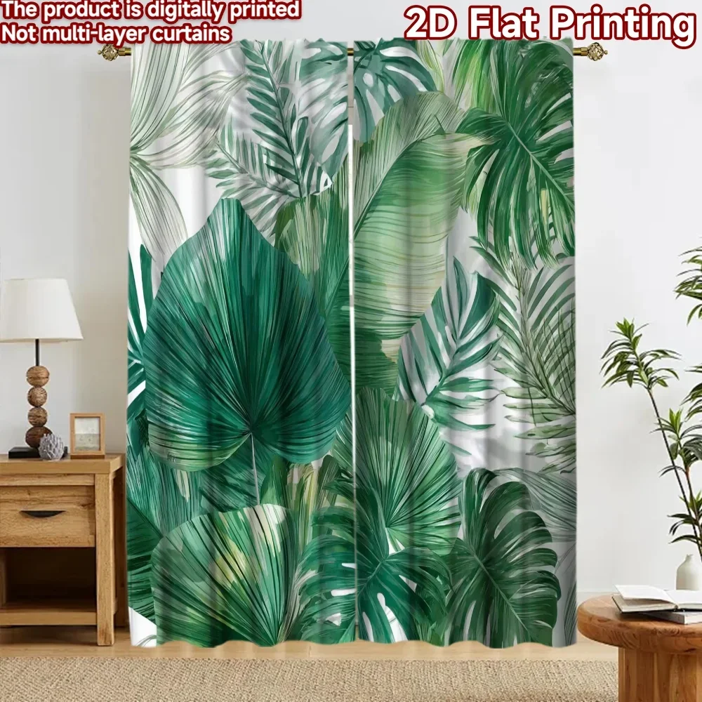 Tropical Green Leaf Curtain 2pcs Botanical Jungle Print Curtains for Living Room Home Decor Window Curtain Panel