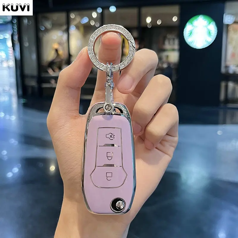 For Ford Figo 2017 Mondeo 5 Ecosport Puma 2020 Fiesta Mk8 Everest Ranger 3 Button TPU Car Remote Key Case Cover Shell Keychain