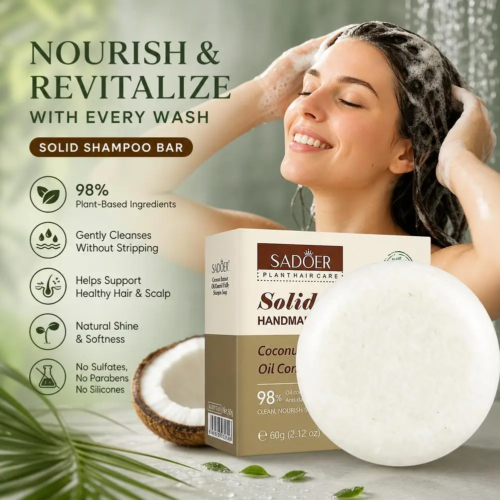 Natural Coconut Shampoo Bar for Hair Growth Deep Cleansing Oil Control Anti-Dandruff Solid Shampoo Soap 60g Hair Care view 4