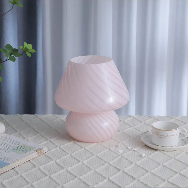 AC-Powered Large Glass Mushroom Lamp LED Mushroom Desk Light with E27 Tricolored Bulb Classic Nightstand Light for Room Decor