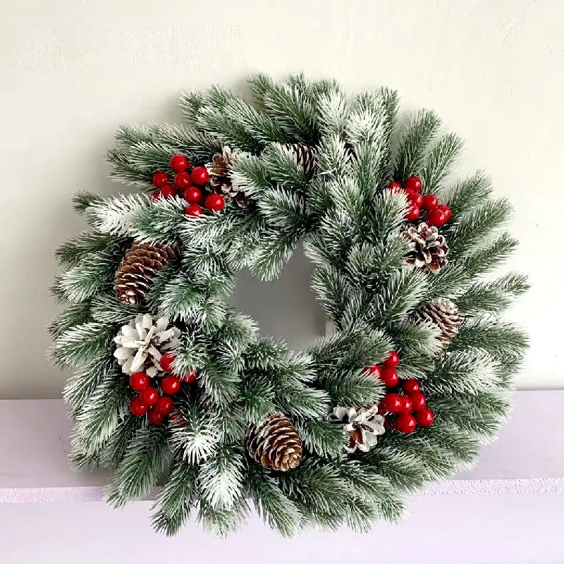 

40cm Christmas decoration Mall Hotel family window props layout PE leaves red pine cone decorative wreath