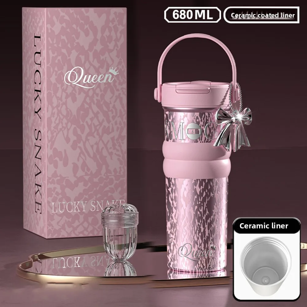 

680ML Ceramic Coated Coffee Cup SUS316 Stainless Steel Keeps Both Hot and Cold Insulated Cup High-Capacity With Lifting Rope