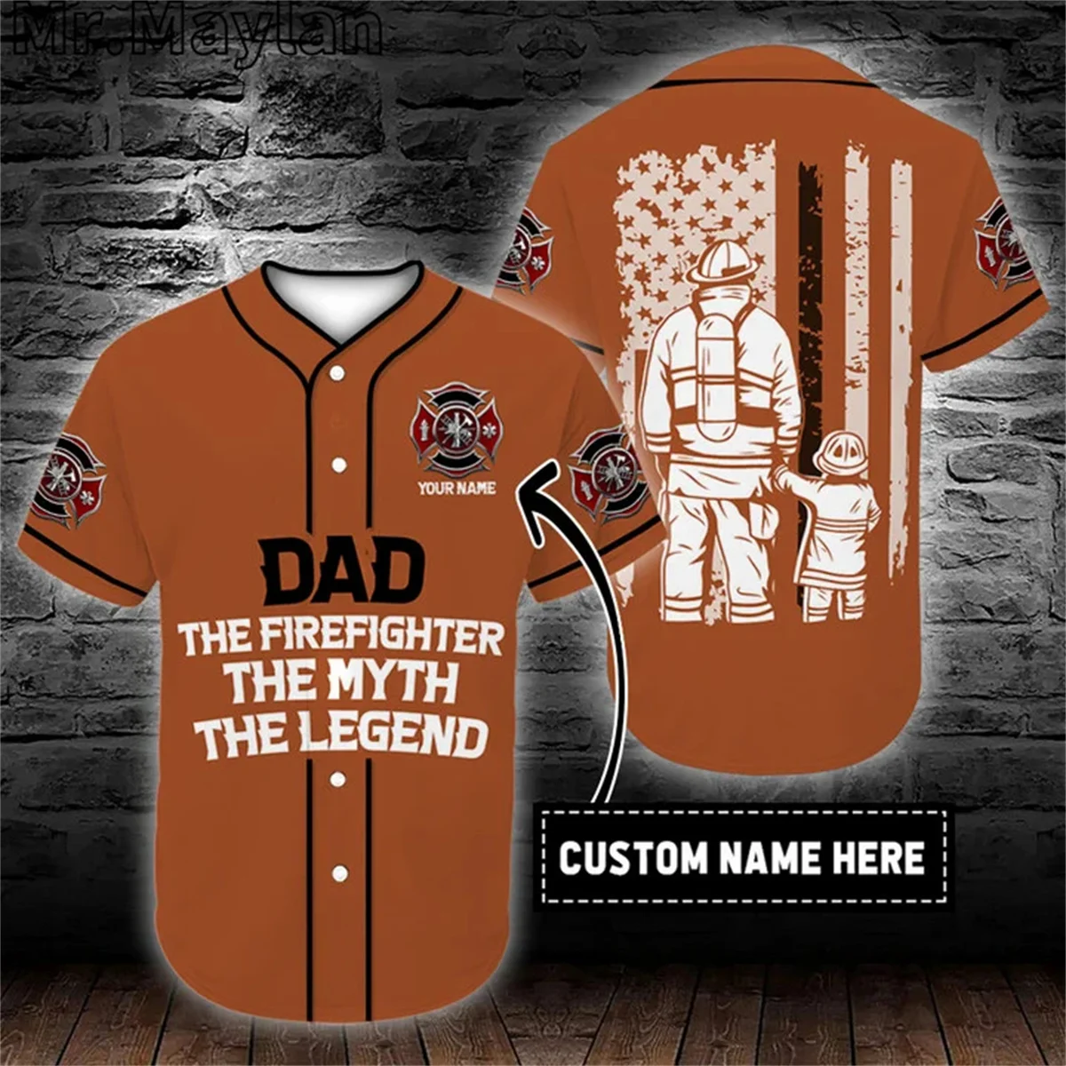 

Custom Name Firefighter Dad Hero Blown Baseball Tee Jersey Shirt 3D Print Firefighting Men's Shirt Casual Shirts hip hop Tops-02