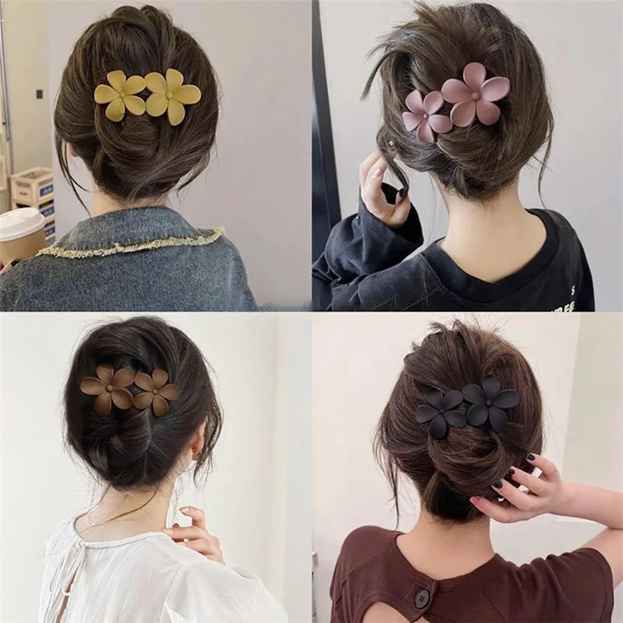 4Pcs flower Hair Clips Matte French Hair Barrette Black Floral Hairpins Hair Claw Clips Non-Slip Hair Clamps Grab Elegant Hair A