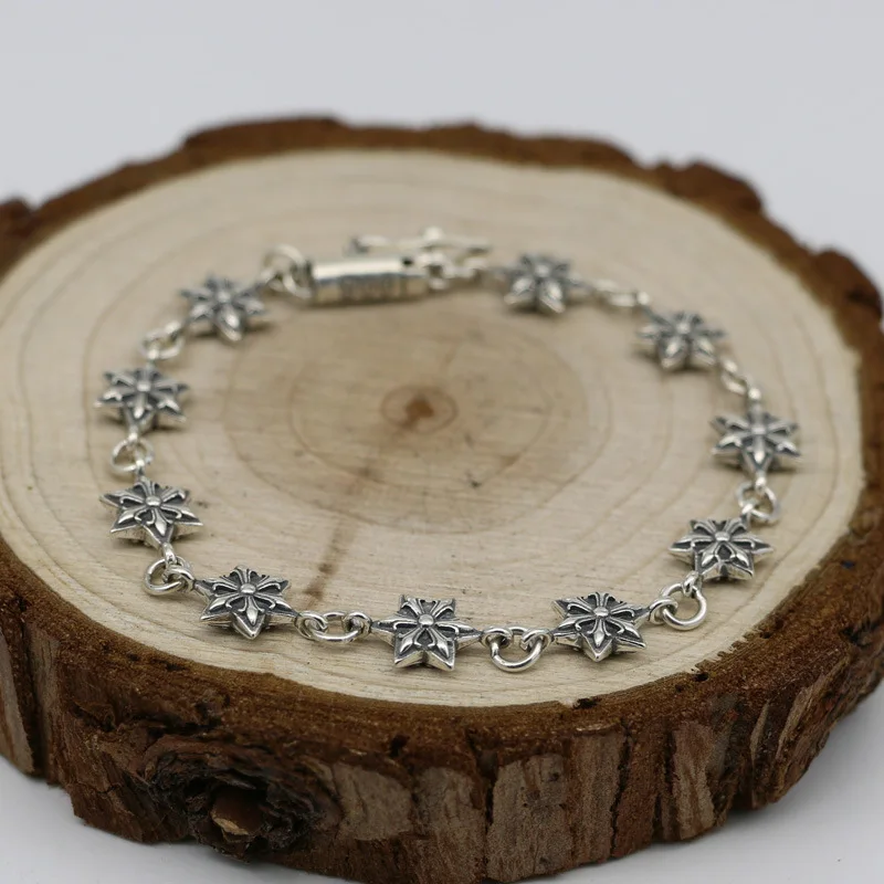 

Sterling Silver Six Point Star Bracelet Thai Silver Personalized Male Female Fashion Student Youth Jewelry Bracelet Non mainstre