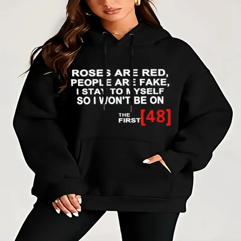 

Plus Size Women's Casual Hoodie with Slogan Print - Cozy Long Sleeve Pullover, Machine Washable，Polyester, Winter Collection