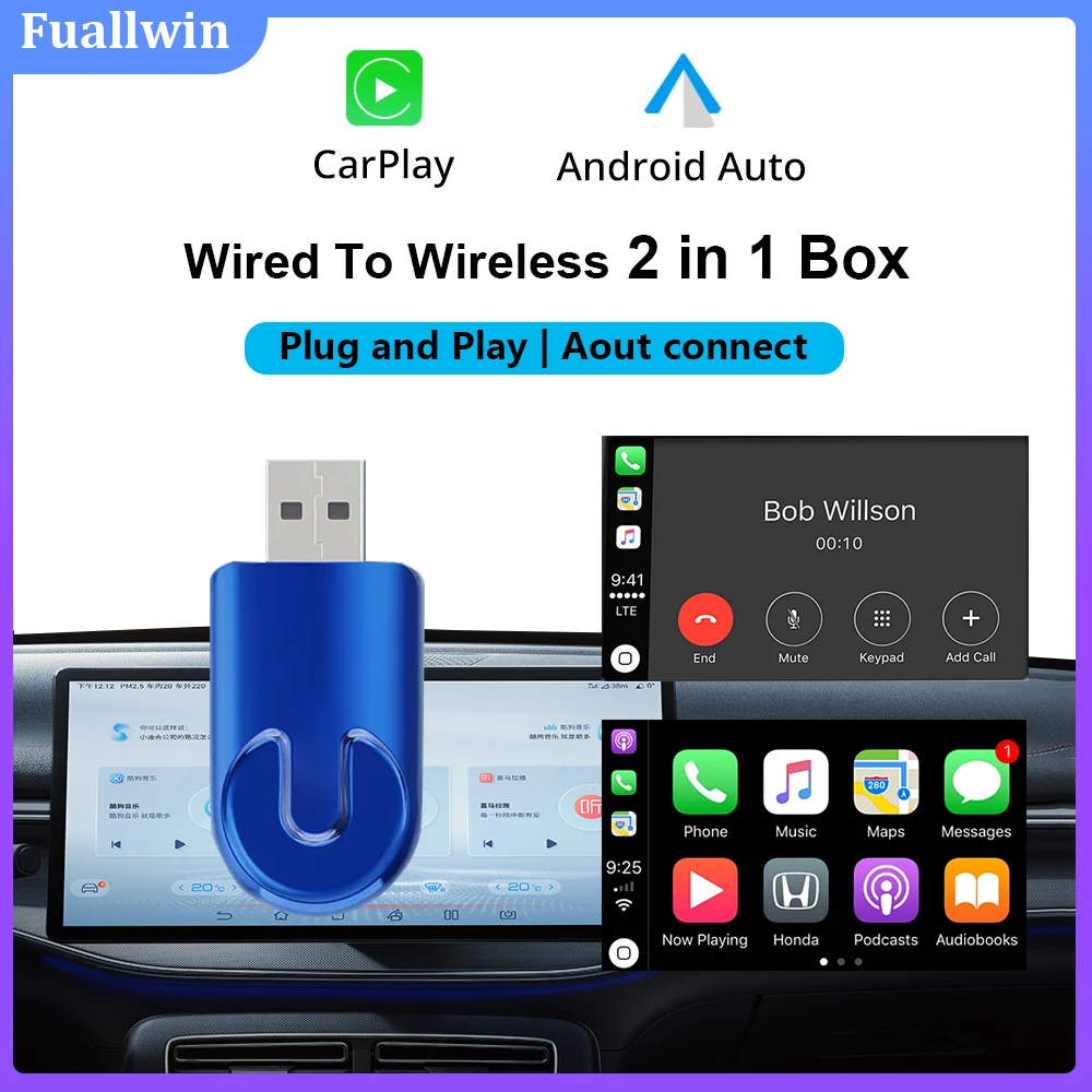 2 In1 Wireless Carplay&Android Auto AI Box Wired To Wireless Carpay Mini Adapter Bluetooth For Car Radio with Wired Carplay Box