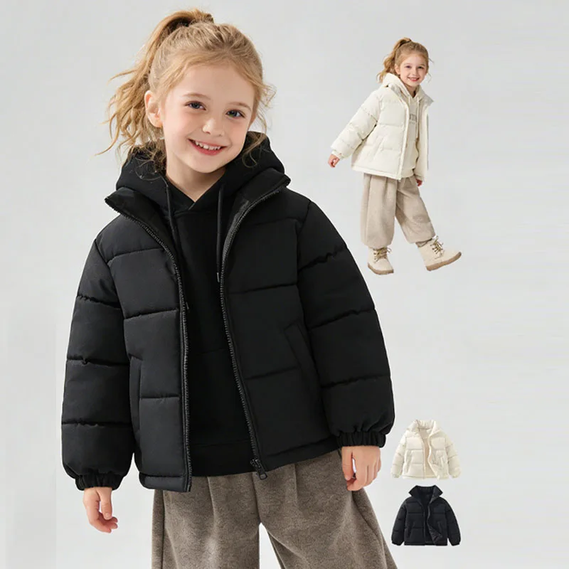 Boys Girls Down Coats Children Warm Windproof Outerwear Kids Casual Solid Stand-up Collar Jackets Teenager Versatile Parka