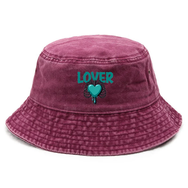 Personalizza il cappello da pescatore vintage in cotone lavato con amante del cuore per coppie, protezione solare, regalo per festival all'aperto, coppia di berretti