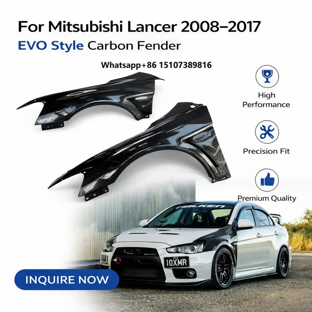 Carbon Fiber Front Fenders for Lancer (2008-2017) EVO X Style Front Wing Replacement  OEM-Style Fit