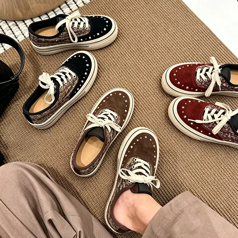 Autumn New First-layer Cowhide Rivets Lazy Shoes Versatile Casual Board Women's Single Sneakers Fashionable Ins Hotsale