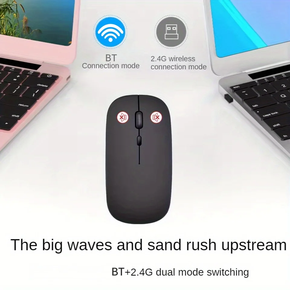 ماوس لاسلكي نحيف متوافق مع تقنية البلوتوث 2.4G فأرة كمبيوتر محمولة قابلة لإعادة الشحن لسطح المكتب والكمبيوتر المحمول iPad