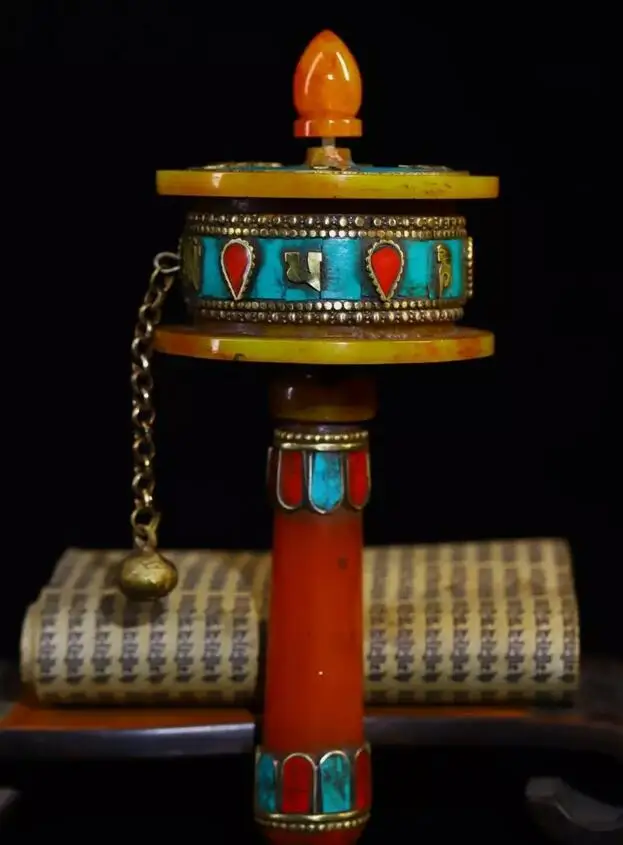 

Old Tibetan nepalese beeswax Buddha buddhist Vajra prayer wheel talisman