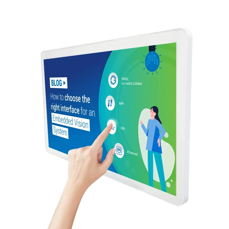 KINGONE 21.5 32 43 55 Inch Touch Screen M onitor 10 Points PCAP Capacitive Wall Mounted Display For Welcome Display