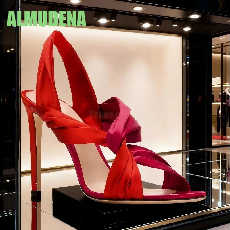 Two Tone Patchwork Cross Strap Sandals Round Toe Simple and Fashionable Temperament Slim High Heels Sandalias De Mujer Verano