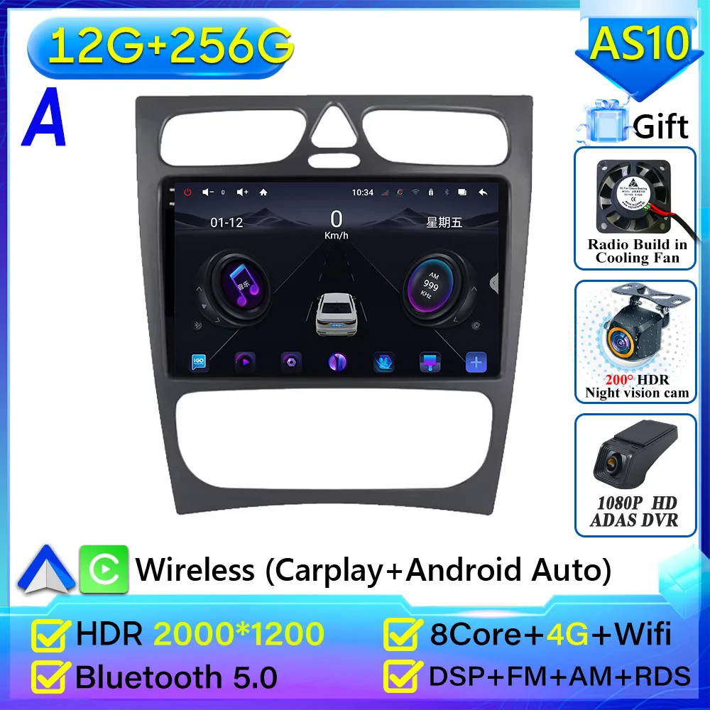 Autoradio Carplay Voor Mercedes Benz C-Klasse W203 C200 C320 C350 CLK W209 2002-2005 navigatie GPS Android Auto 5G Wifi Geen 2din