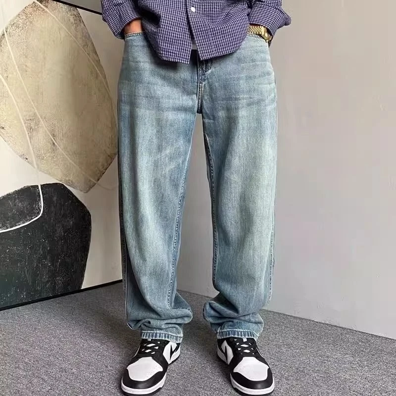 

Large Size 300 Pou Spring Autumn Casual Waed Denim Men Women Straight Loose High Street Wide Leg Pants Youth Trend