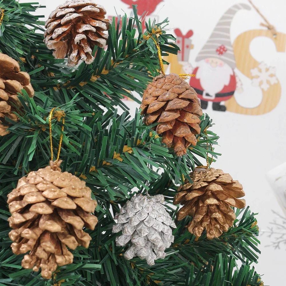 6Pcs Christmas Artificial Pinecone Simplicity Natural Woodiness Pendant Room Decoration Autumn Thanksgiving Pine Tree Accessorie