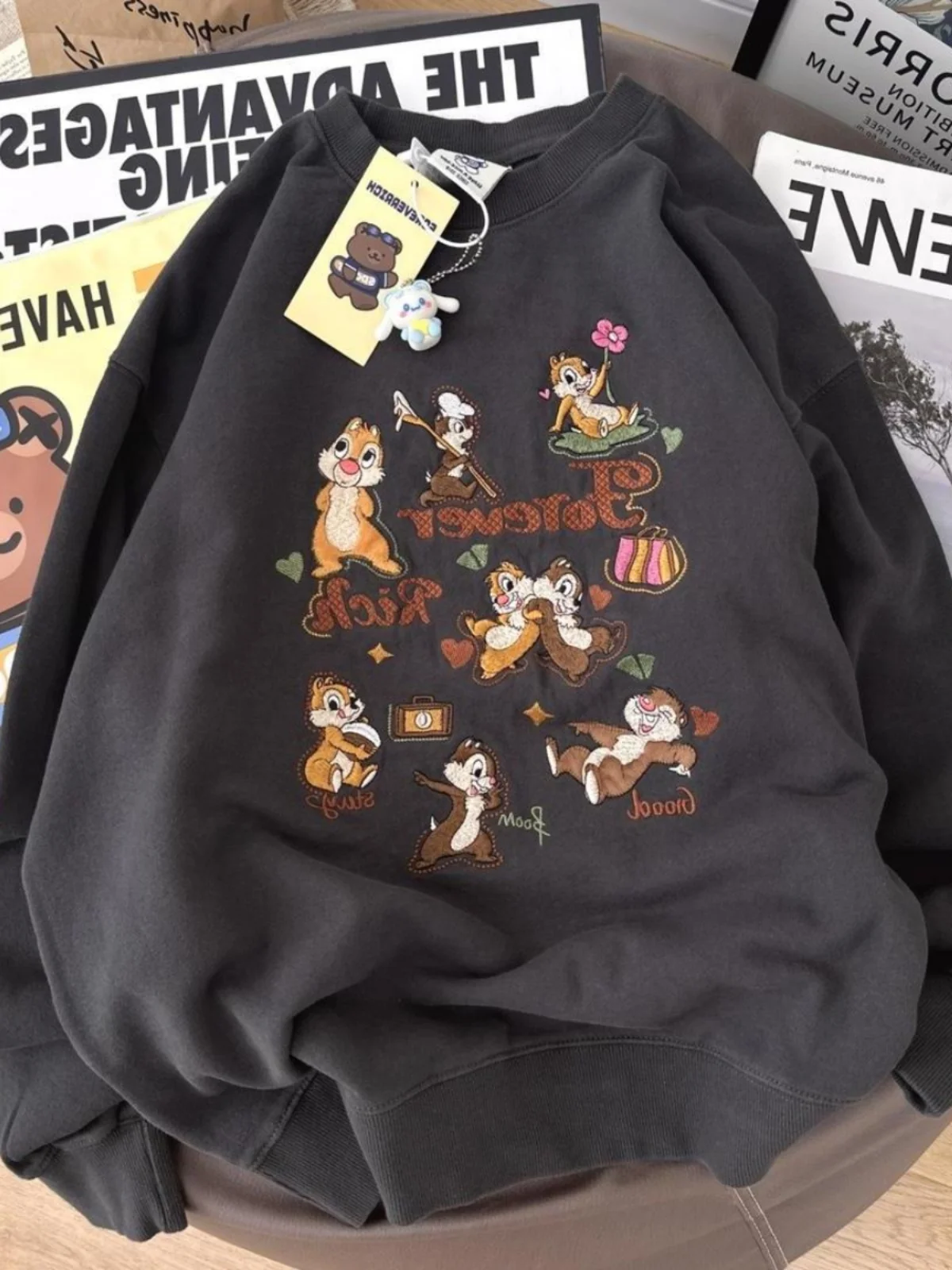 Tamanho grande 300 pou coreano sle preguiçoso dos desenhos animados puro algodão fce feminino longo sve moletom inverno streetwear