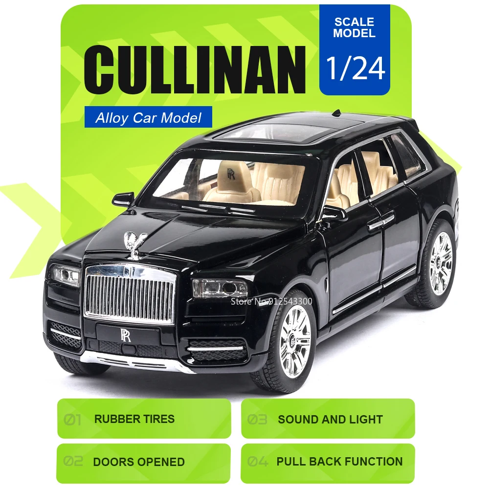 

1:24 Scale Cullinan Mulsanne Car Model Toy Doors Opened Sound Light Models Pull Back Metal Diecast Vehicle for Boys Special Gift