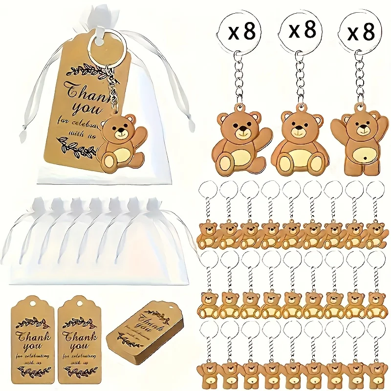 72pcs/24 Sets of Bear Key Pendants, A Thank-you Gift Set for Party Presents, Birthday Decorations, Novelty Tokens for Guests