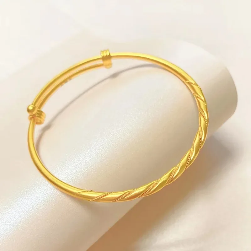 24k Gold Color Fried Dough Twists Women's Style Push Bangle Non-Fading New Gold Bracelet for Women's Fashion Jewelry Gifts