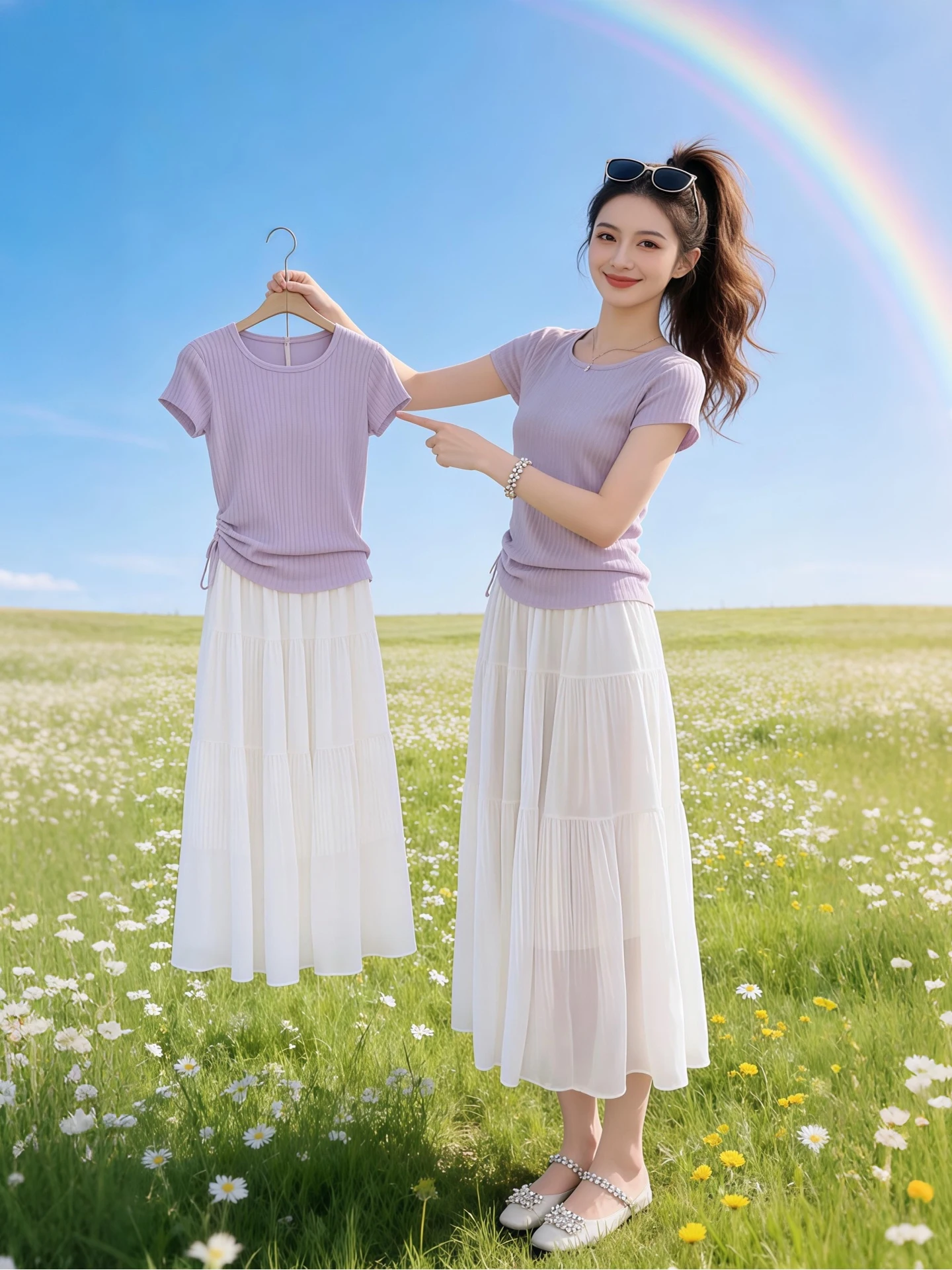 

Summer Commute Women's Outfit Short Sleeve T-Shirt And Pleated Skirt Two-Piece Set Gentle Style Commute Fashion Trend