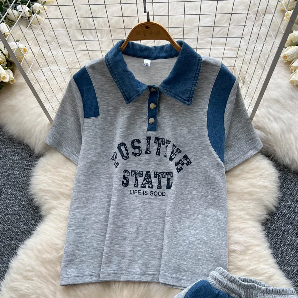 Conjunto de calças femininas conjuntos de duas peças conjuntos de correspondência manga curta casual topos perna larga calças compridas rendas até cintura elástica y2k streetwear