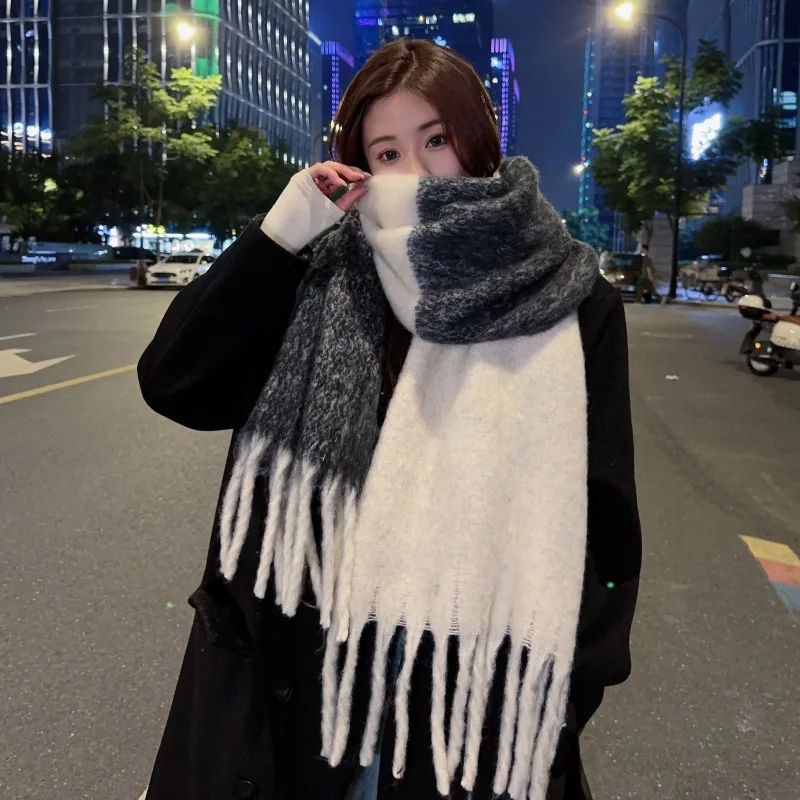 شال وشاح شتوي نسائي - غلاف أحمر كبير جدًا من الكشمير الصناعي الدافئ، هدية عيد الميلاد #5