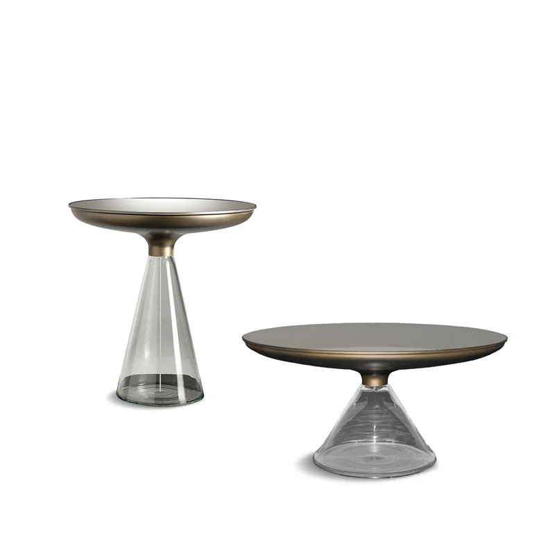 Modern Nordic Luxury Home Furniture Style Glass Base Stainless Steel Champagne Gold Plating Bell Center Side Coffee Table