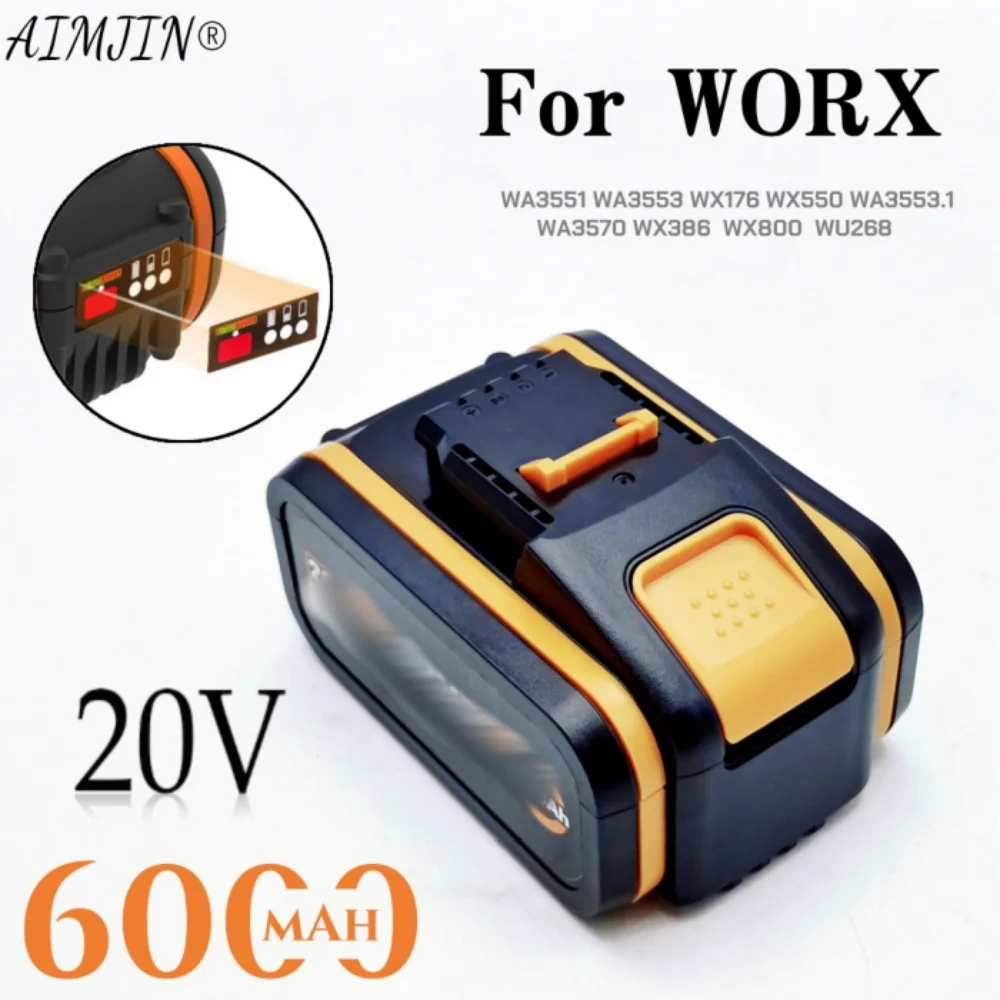 

WORX 20V 6.0Ah Lithium Battery WA3553 WA3551 WA3553.1 WA3570 - Rechargeable for All WORX Tools