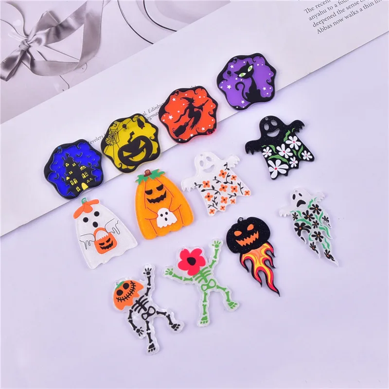 Mix 10pcs/set Halloween Evil Skull Pumpkin Acrylic Charms Pendant Jewelry Making Craft DIY image 4