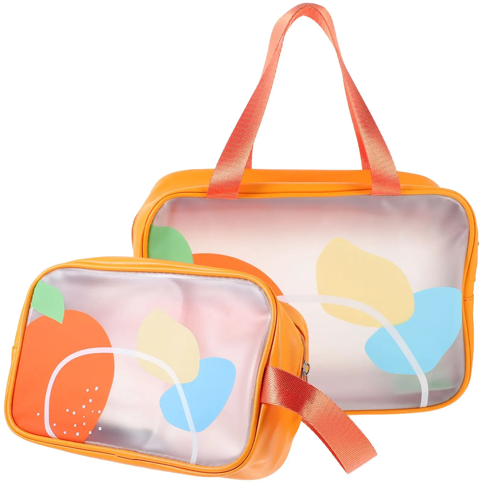 2Pcs Wash Bag Toiletry Travel Packing Clear Bags PVC Summer Orange Small Carry Large Capacity Storage Makeup Cosmetics
