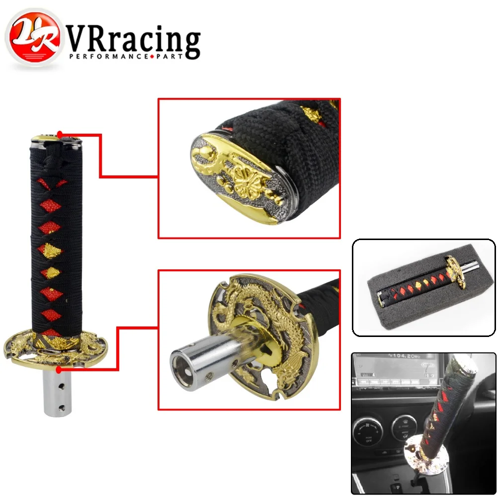 

VR - Universal JDM Short Samurai Gold Dragon Sword Shift Knob 155mm 210mm Metal Weighted Katana Shifter VR-GSK36