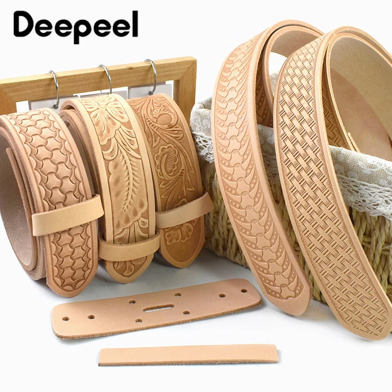 1Pc Deepeel 3.8cm Wide 110/120cm Men Belts First Layer Cowskin Embossed Belt DIY Handmade Crafts Leather  Accessories