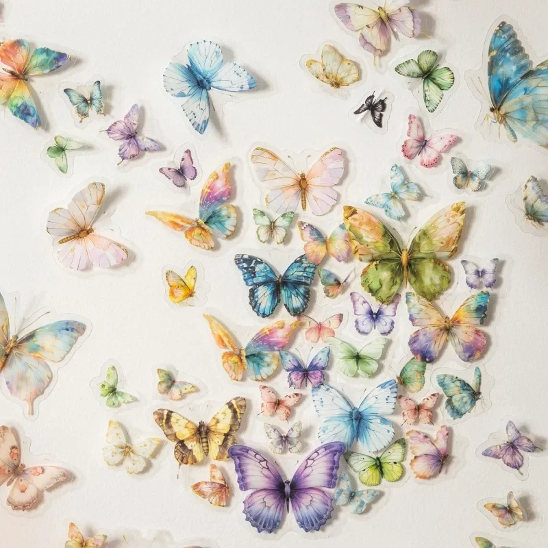 50Pcs Stickers Wandie Dance Butterfly scenery materials Stationery School Supplies Package Collage Scrapbook cut 135*87mm