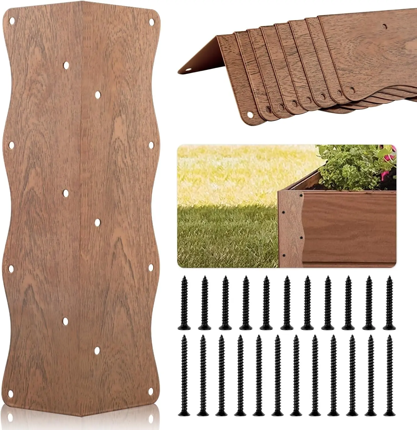 

Set of 8 Raised Garden Bed Corner Brackets with Wood Screws, Rust Resistant Metal Connectors 11" x 3" x 3" for 20"-24" Beds, Rai